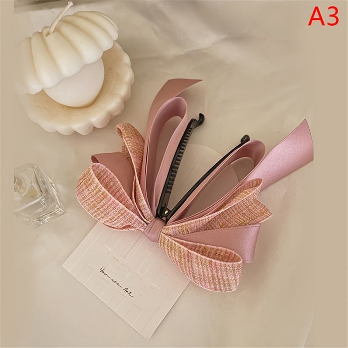 Ribbon Bow Banana Clip Cute Pearl Hair Pins Barrette Women Hair Accessories Fashion Solid Color Elegant Hair Claw