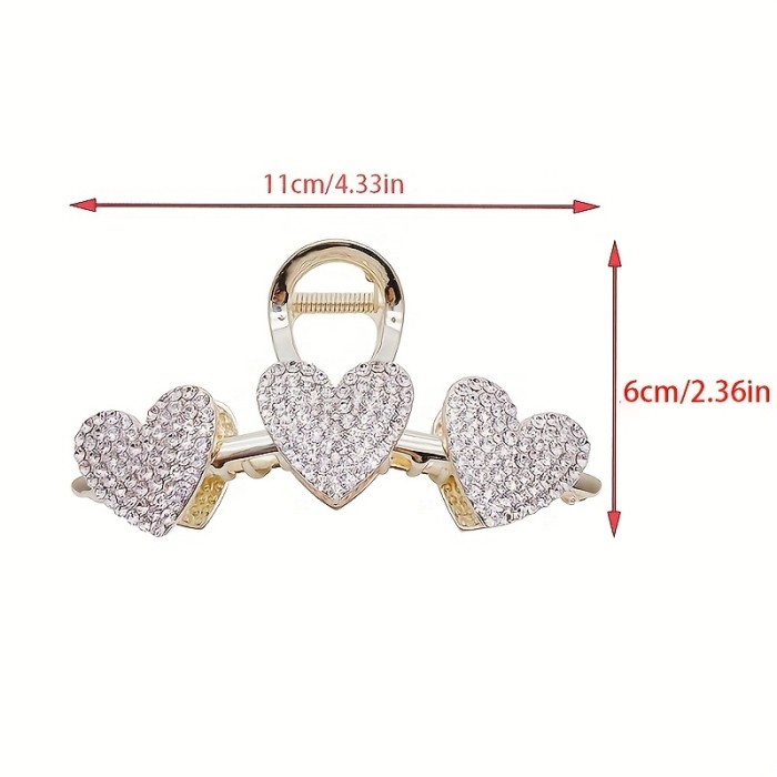 Rhinestone Heart Hair Clip - Strong Hold for Thick, Thin, and Curly Hair - Perfect for Women and Daily Use