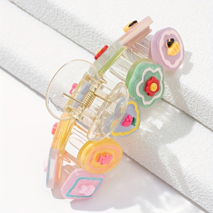 Strong Hold Clear Hair Claw Clip with Cute Cartoon Design - Non-Slip Grip for Thick Hair - Perfect Accessory for Everyday Use