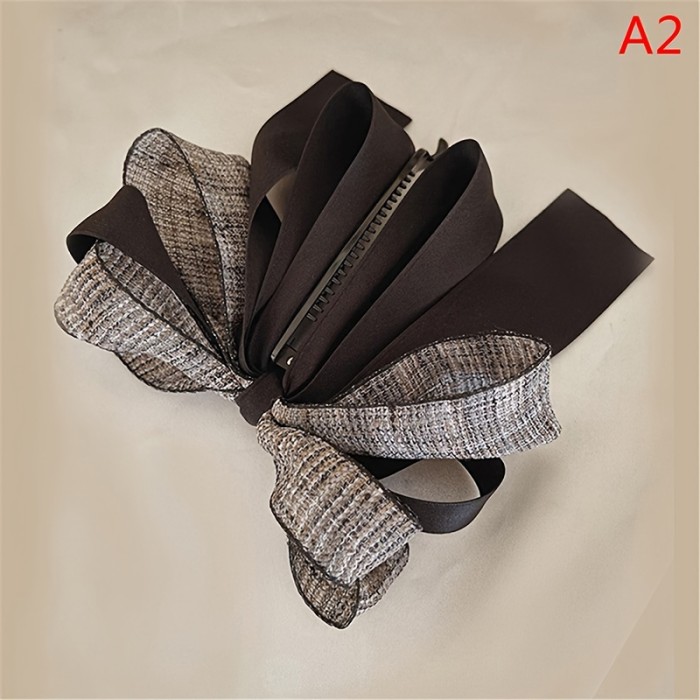 Ribbon Bow Banana Clip Cute Pearl Hair Pins Barrette Women Hair Accessories Fashion Solid Color Elegant Hair Claw