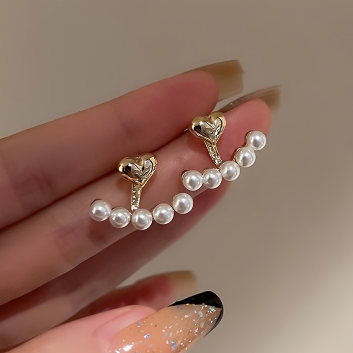 Faux Pearl And Heart Decor Stud Earrings Elegant Ear Jewelry For Women For Daily Party Banquet Wear