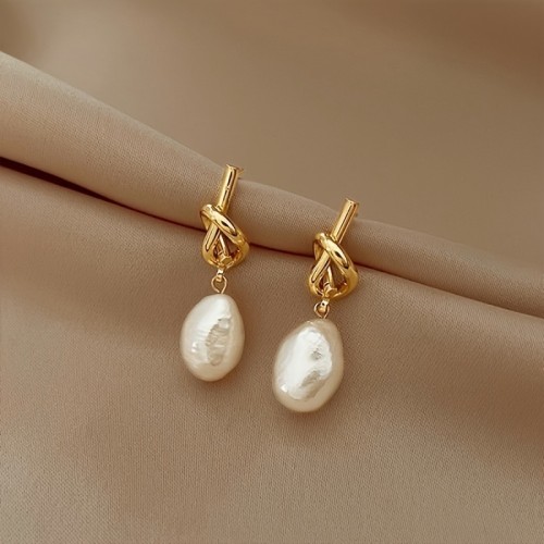 French-Inspired Knotted Pearl Drop Earrings - Vintage Style With Metal Posts For Weddings & Everyday Wear