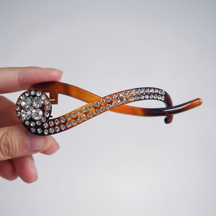 Elegant Crystal Hairpin: Retro Amber One-Word Clasp for Adults