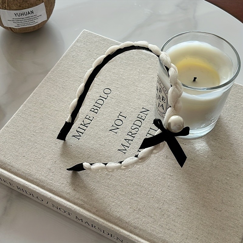 1PC European And American Personality Pearl Braid Net Yarn Headband Small Clear Sweet Sensens Advanced Facial Pressure Hair Clip Headband Hair Accessories
