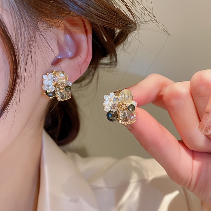 Delicate Irregular Geometric Crystal & Flower Earrings Bridesmaid Jewelry For Women Girls