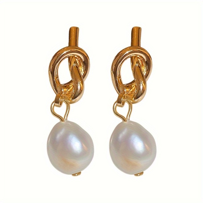 French-Inspired Knotted Pearl Drop Earrings - Vintage Style With Metal Posts For Weddings & Everyday Wear