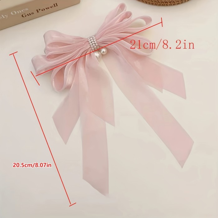 1pc Bow & Faux Pearl Decor Hair Clip Oversized French Barrette Imitation Silk Elegant Hair Pin Hair Styling Accessory