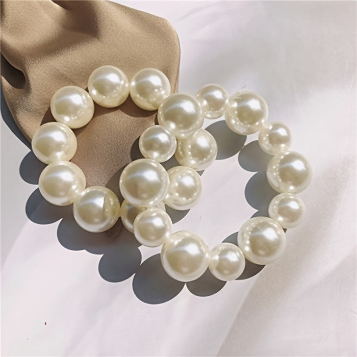 Faux Pearl Hair Tie Scrunchie Simple Elegant Decorative Rubber Band Hair Accessories