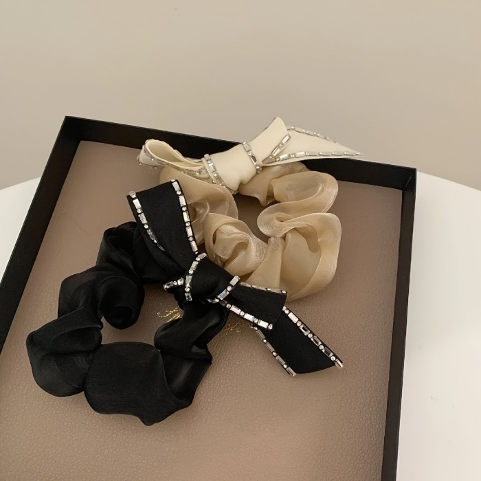 1PC Black Headband Bow Bow Elastic Hair Rope Ponytail Retainer Accessories Simple Hair Accessories For Women And Girls