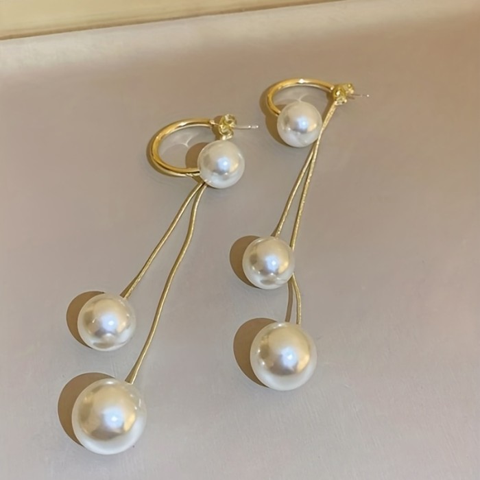 Faux Pearl Pendant Elegant Dangle Earrings Exquisite Gift For Women   Wedding Banquet Accessories