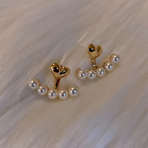 Faux Pearl And Heart Decor Stud Earrings Elegant Ear Jewelry For Women For Daily Party Banquet Wear