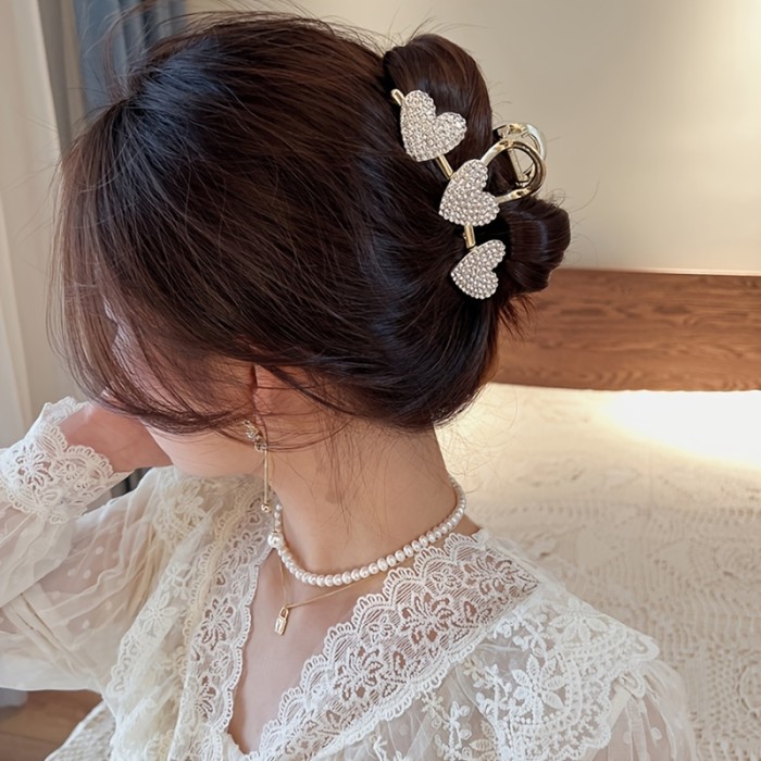 Rhinestone Heart Hair Clip - Strong Hold for Thick, Thin, and Curly Hair - Perfect for Women and Daily Use
