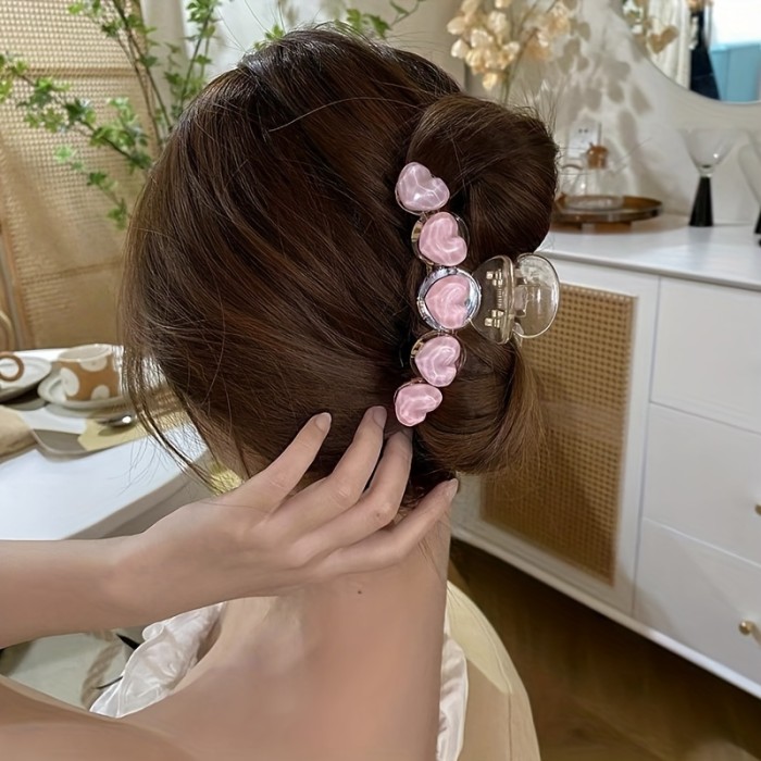 Pink Love Heart Hair Claw Clips Acrylic Non-Slip Strong Hold Grip Hair Jaw Clip For Thick Hair Accessories