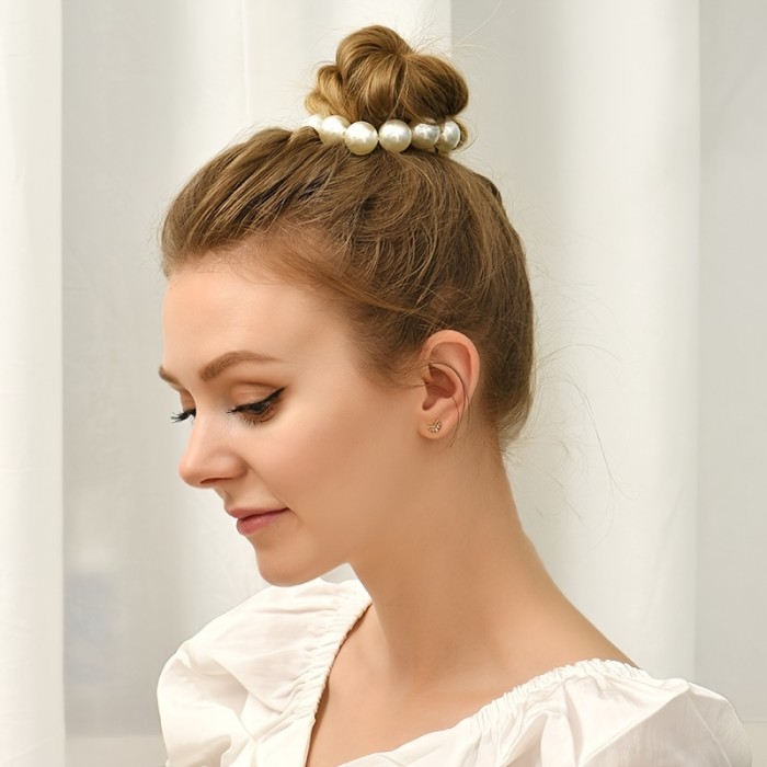 Faux Pearl Hair Tie Scrunchie Simple Elegant Decorative Rubber Band Hair Accessories