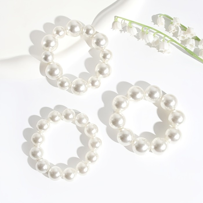 Faux Pearl Hair Tie Scrunchie Simple Elegant Decorative Rubber Band Hair Accessories