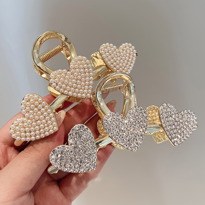 Rhinestone Heart Hair Clip - Strong Hold for Thick, Thin, and Curly Hair - Perfect for Women and Daily Use