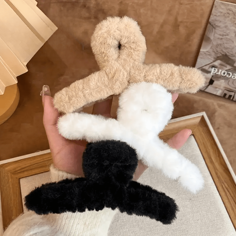 4pcs Elegant Plush Hair Claw Set - Strong Grip For Thick, Curly & Straight Hair - Cute Styling Accessories For Women