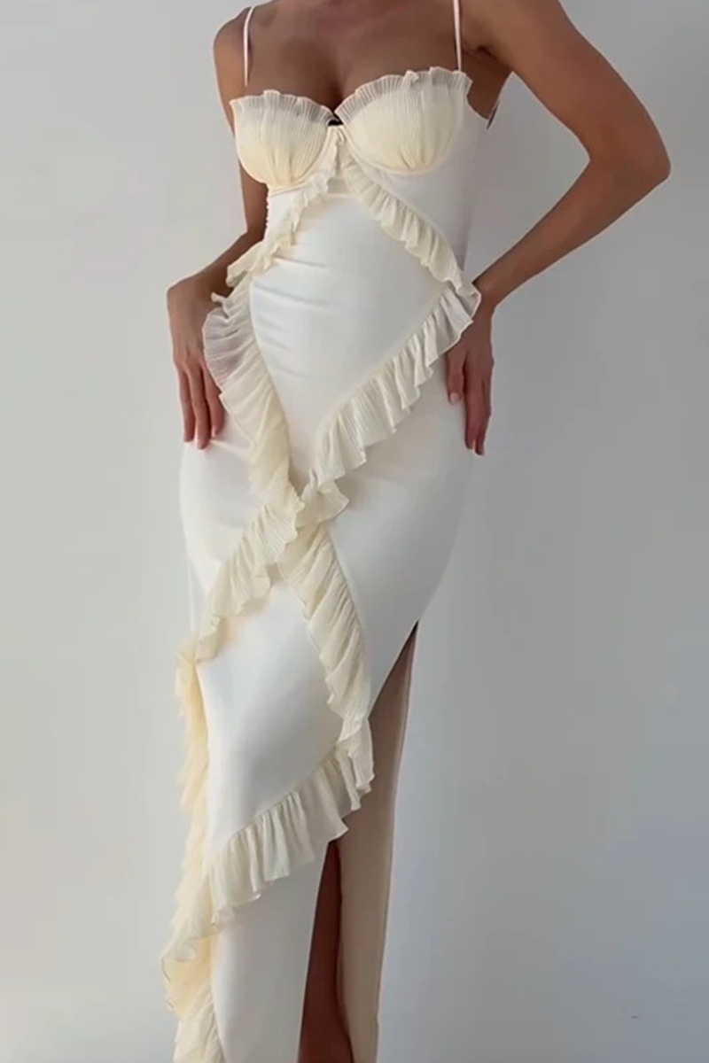Casual Patchwork Contrast V Neck Sling Dresses