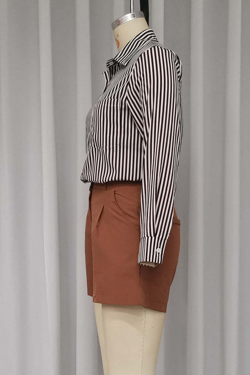British Style Elegant Solid Pocket Buttons Turndown Collar Long Sleeve Two Pieces
