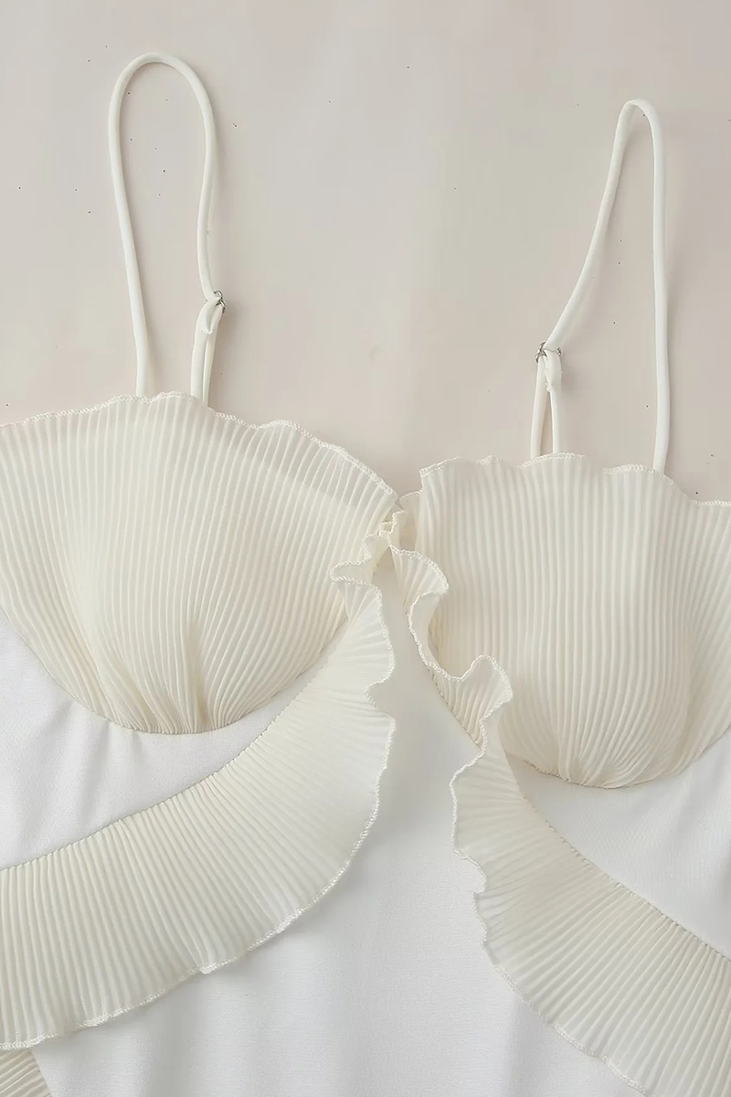 Sexy Backless Ruffle Contrast U Neck Sling Dresses main image 1