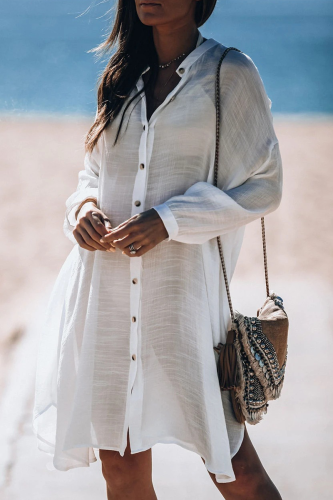 Casual Vacation Solid Color Buckle See-Through Swimwears Cover Up