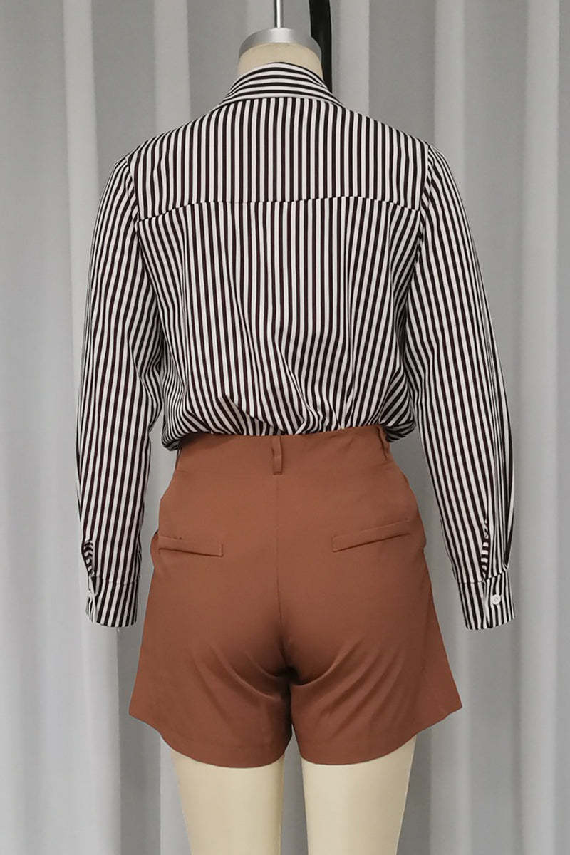Casual Geometric Printing Turndown Collar Long Sleeve Two Pieces