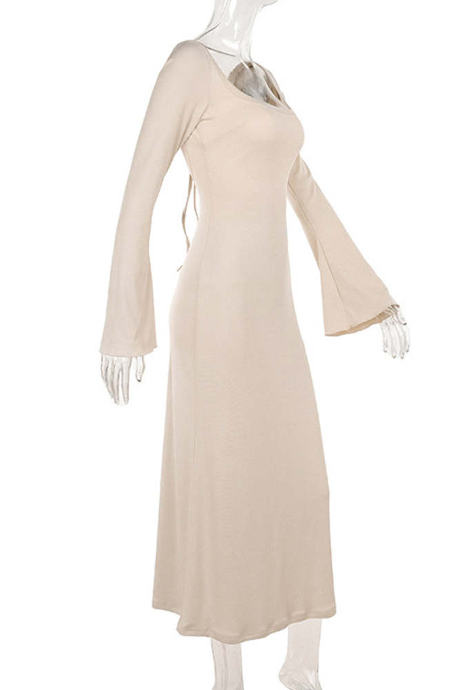 Sexy Vacation Solid Color Lace Up Backless Square Neck One Step Skirt Dresses