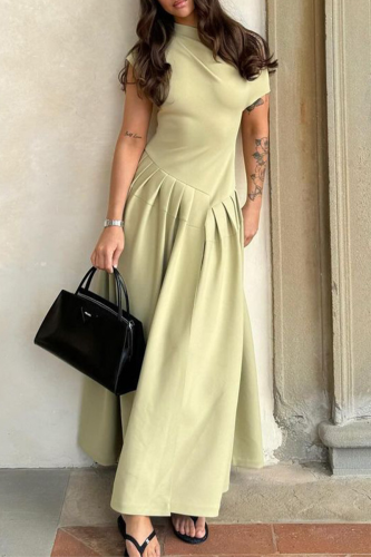 Casual Street Solid Color Ruched Irregular Oblique Collar Sleeveless Dresses(3 Colors)