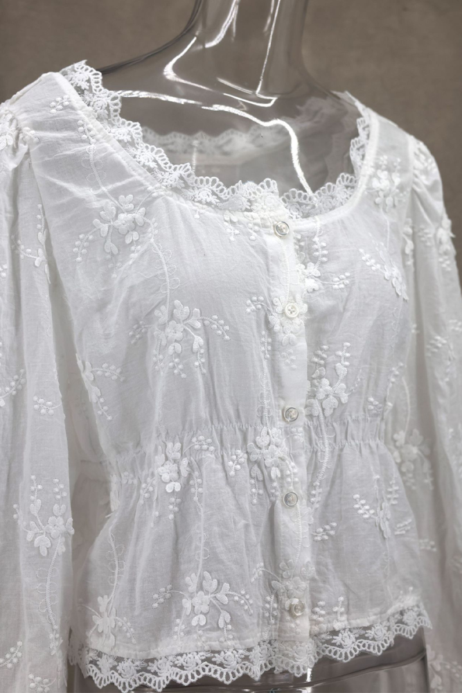 Sexy Daily Solid Color Embroidered Buttons See-Through U Neck Tops