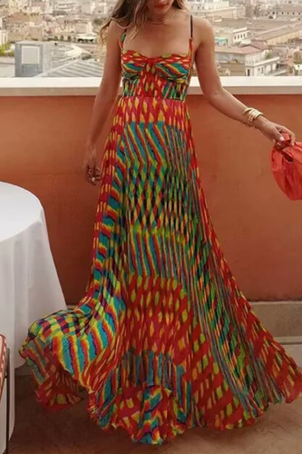 Elegant Striped Print Patchwork Contrast V Neck Sling Dresses