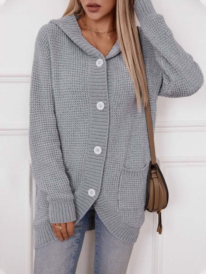 Vintage Loose Button Hooded Knit Cardigan Jacket
