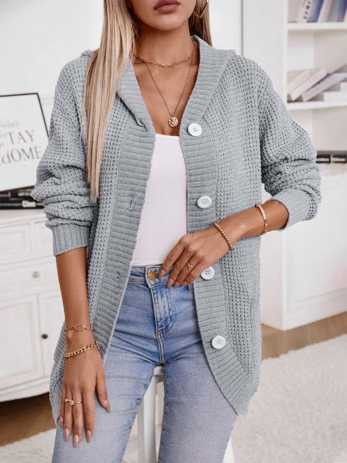 Vintage Loose Button Hooded Knit Cardigan Jacket