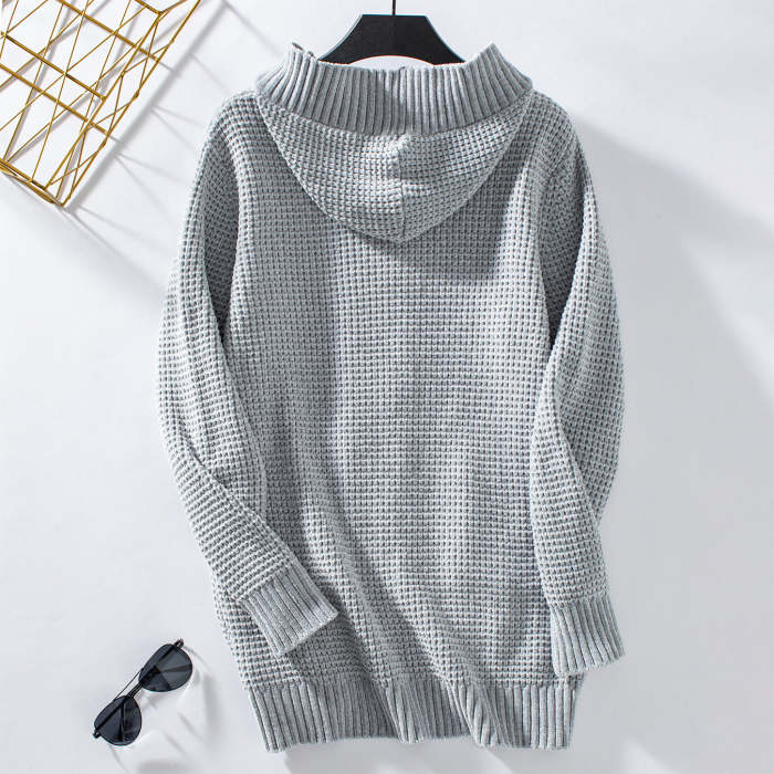 Vintage Loose Button Hooded Knit Cardigan Jacket