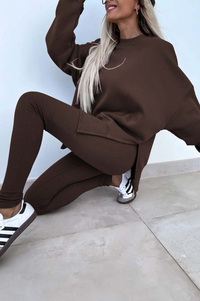 Crew Neck Slit Sweatshirt Legging Suits