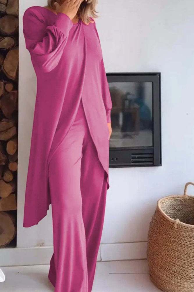 Slit Long Tops Two-piece Pants Suits
