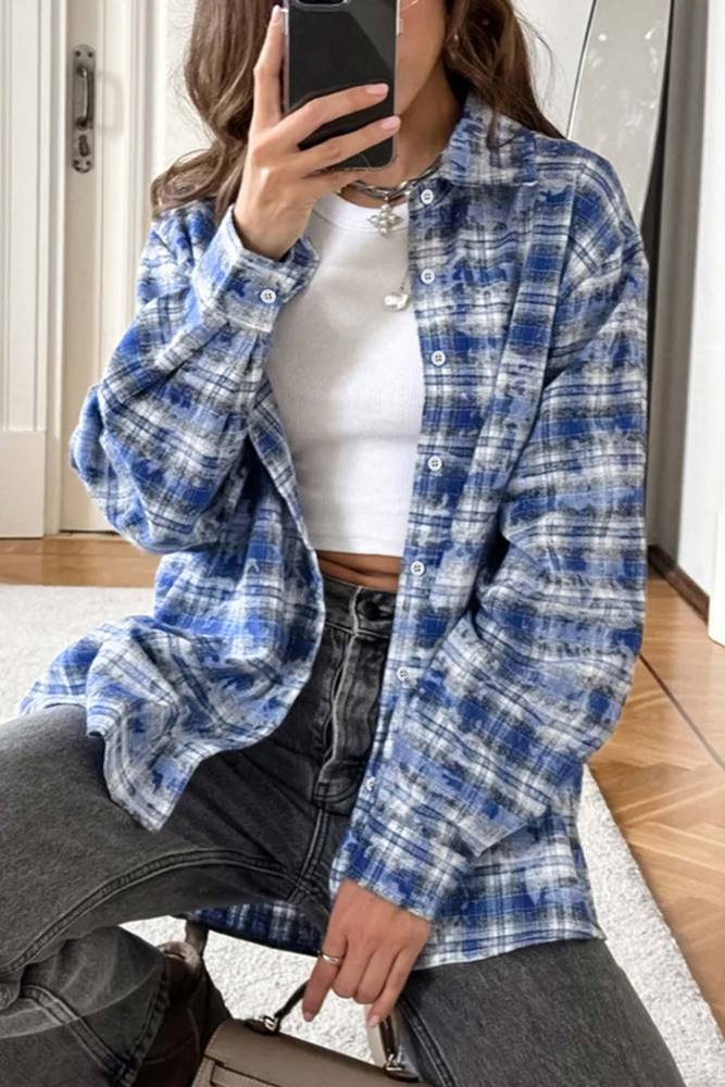 Vintage Plaid Oversized Blouse