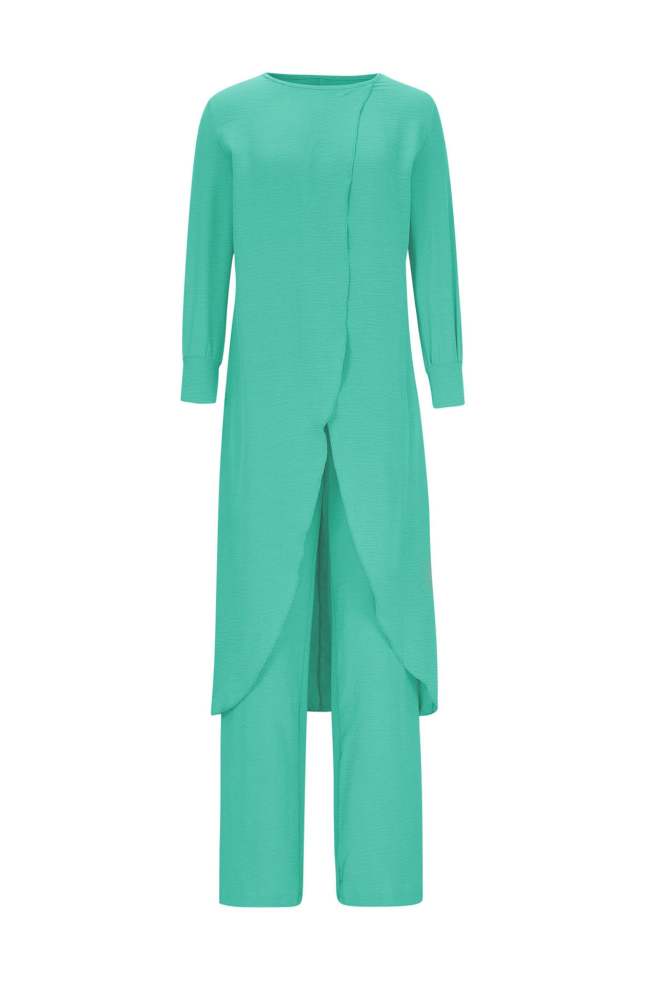 Slit Long Tops Two-piece Pants Suits