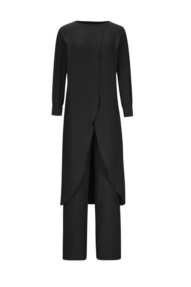Slit Long Tops Two-piece Pants Suits