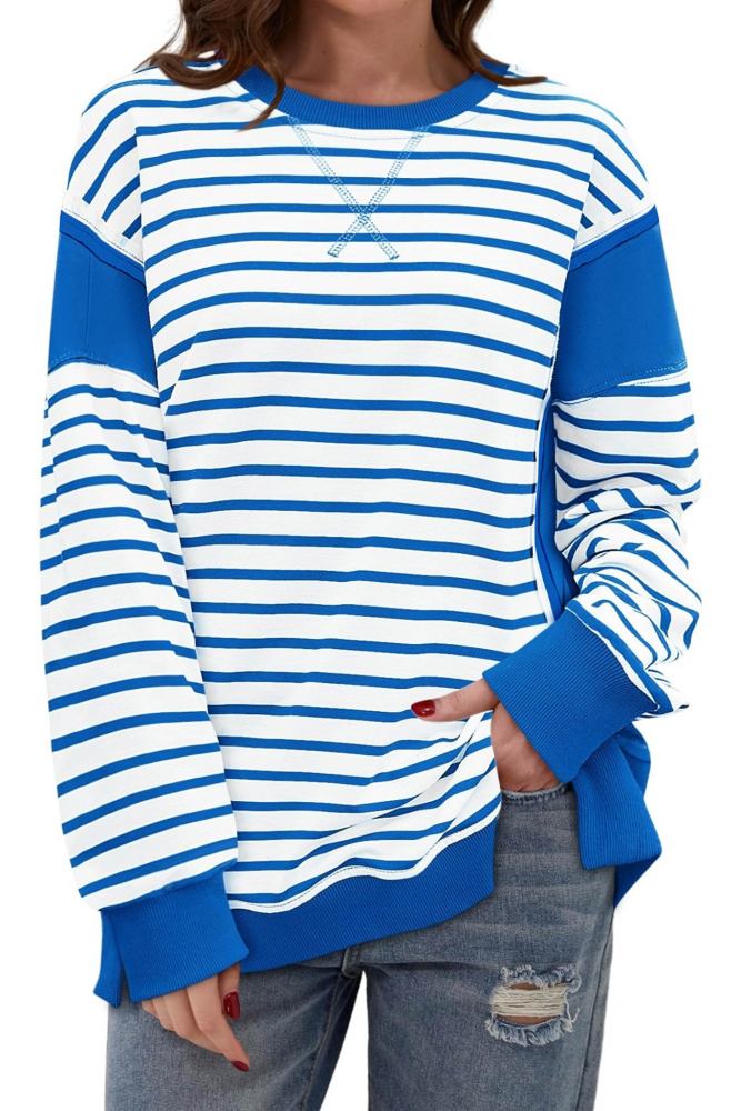Crew Neck Striped Patchwork Sweatshirt