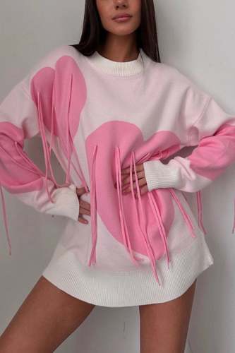 Heart Graphic Fringe Sweater