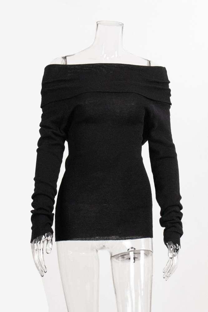 Off-shoulder Long Sleeve Knit Tops