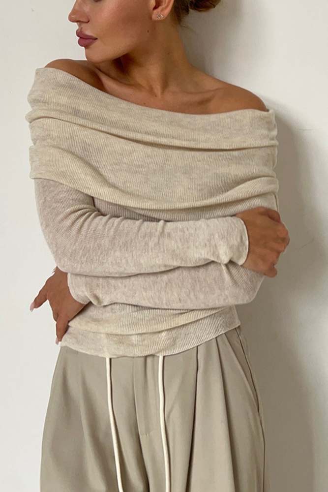 Off-shoulder Long Sleeve Knit Tops
