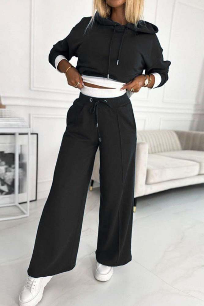 Color Splicing Hoodie Long Pants Set