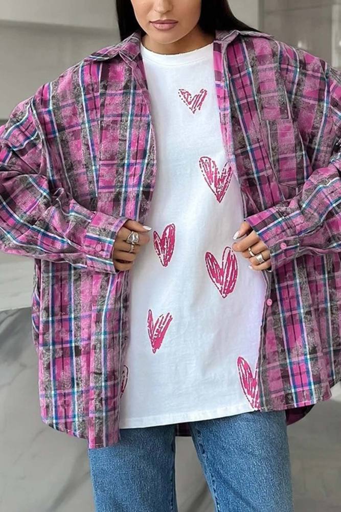 Vintage Plaid Oversized Blouse