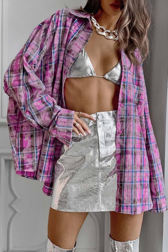 Vintage Plaid Oversized Blouse