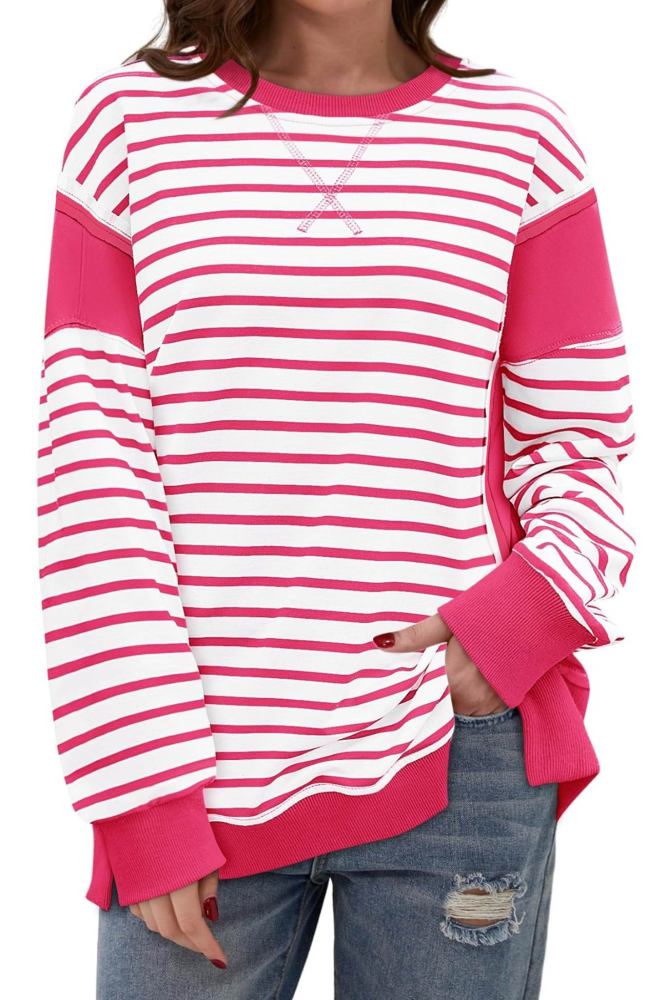 Crew Neck Striped Patchwork Sweatshirt