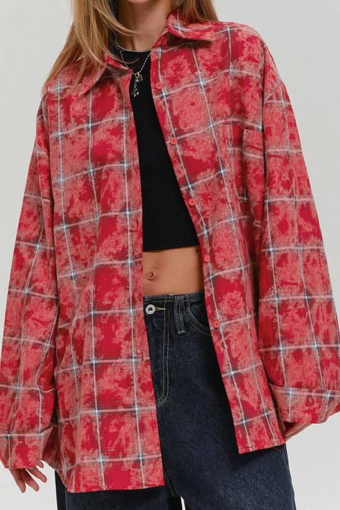 Vintage Plaid Oversized Blouse