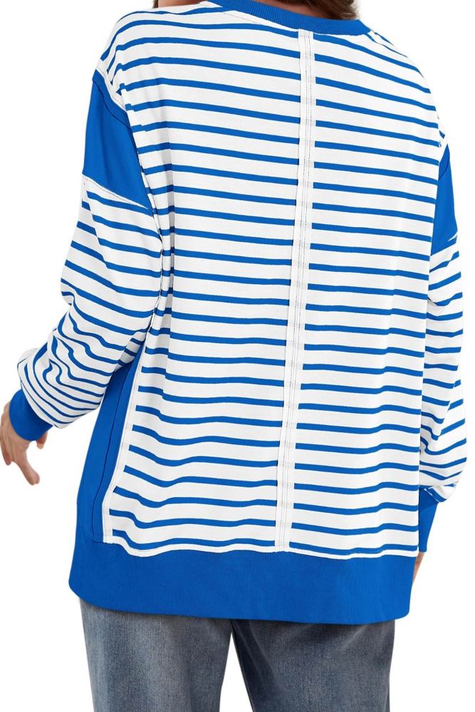 Crew Neck Striped Patchwork Sweatshirt