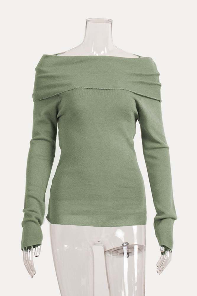 Off-shoulder Long Sleeve Knit Tops