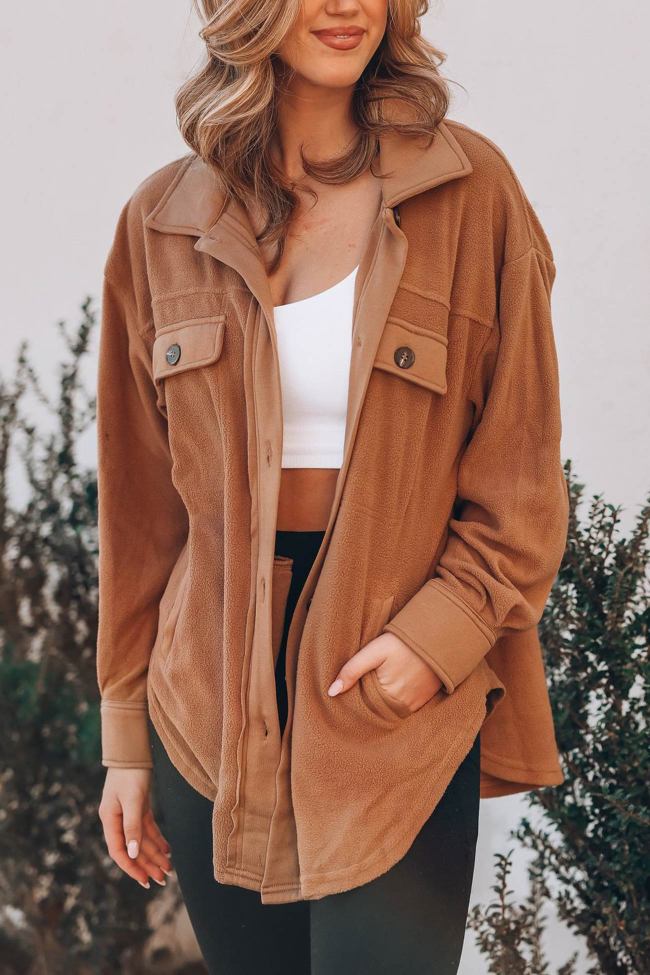 Single-breasted With Pockets Shacket